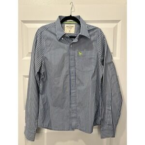 Abercrombie & Fitch Men's Striped Cotton Button-Down Shirt Blue White Muscle M